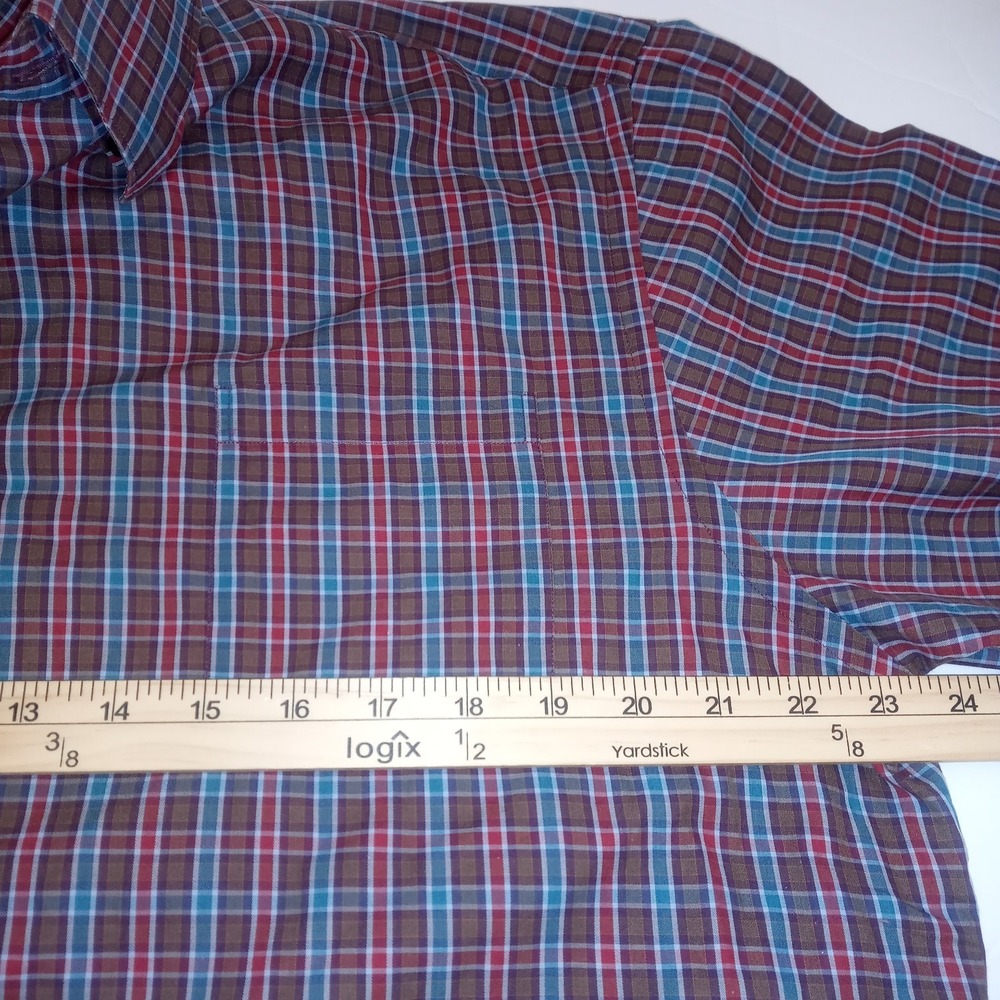 ROBERT TALBOTT shirt sz L brown blue red plaid mens button down classic office - Picture 3 of 4